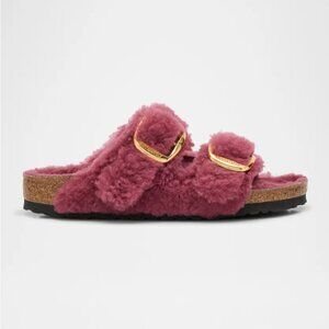 BIRKENSTOCK Arizona Teddy Dual-Buckle Slide Sandals - Berry Crush - size 36